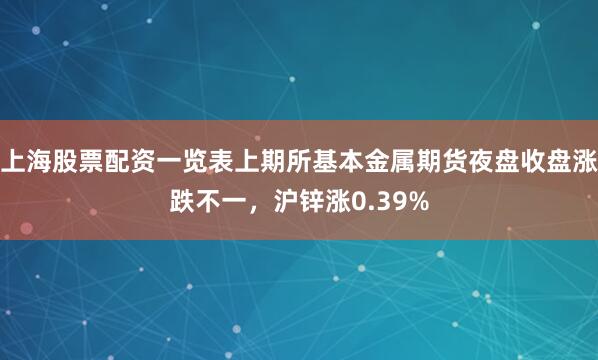 上海股票配资一览表上期所基本金属期货夜盘收盘涨跌不一，沪锌涨0.39%